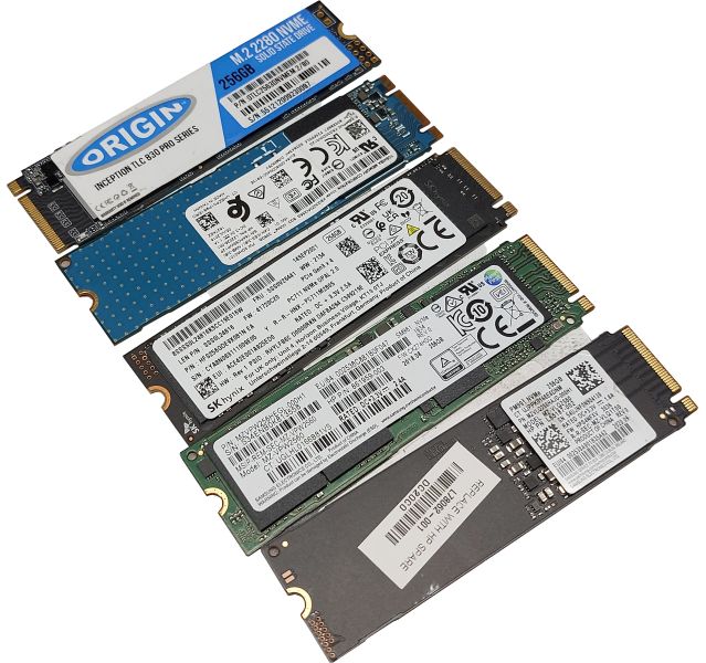 25x Mixed Brand 250GB M.2 NVMe 2280 SSD Solid State Drives Bulk Job Lot