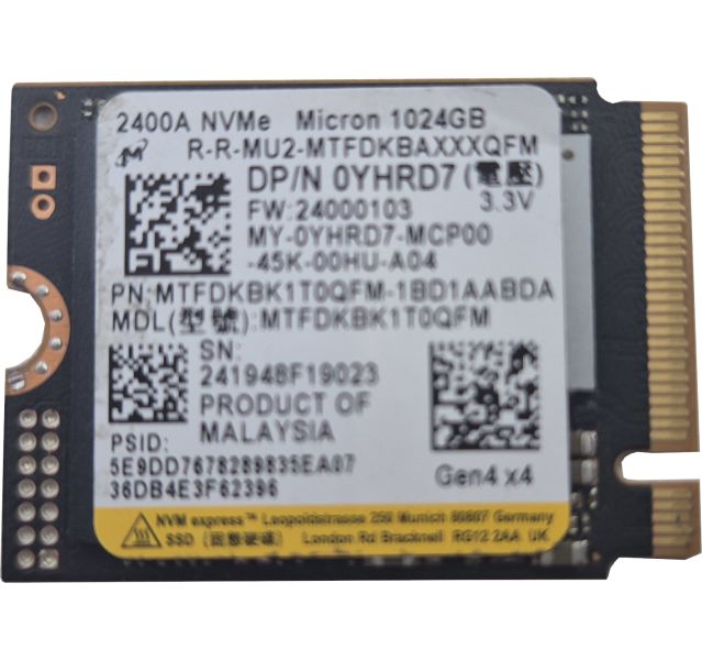 Micron 2400A Gen 4x4 1TB NVMe M.2 2230 Solid State Drive (SSD) Grade A