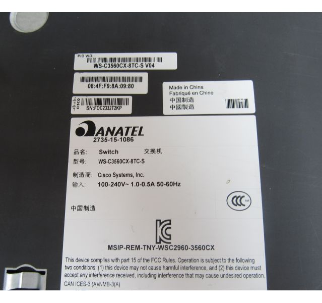 Cisco Catalyst 3560-CX WS-C3560CX-8TC-S V0412 Port Switch No Ears