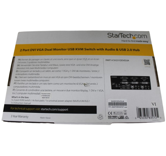 StarTech.Com SV231DDVDUA 2 Port DVI VGA Dual Monitor USB KVM Switch With Audio