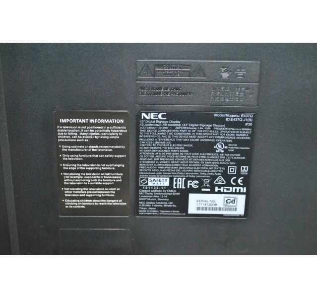 NEC MultiSync E437Q Digital Signage Display,43