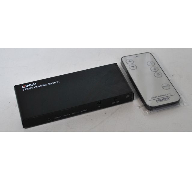Lindy 3 Port HDMI Switch 18G 4K@60Hz, With remote